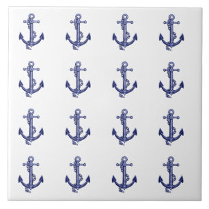 Blue and white nautical anchors ceramic tile
