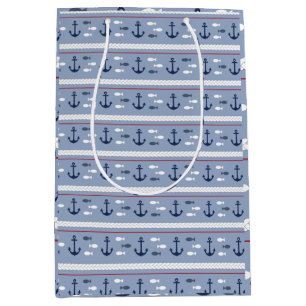 Blue and White Nautical Anchors Medium Gift Bag