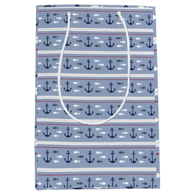 Blue and White Nautical Anchors Medium Gift Bag (Front)