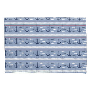 Blue and White Nautical Anchors Pillowcase