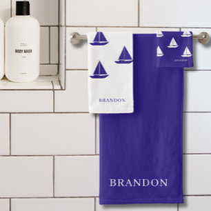 Blue and White Nautical Bath Towel Set