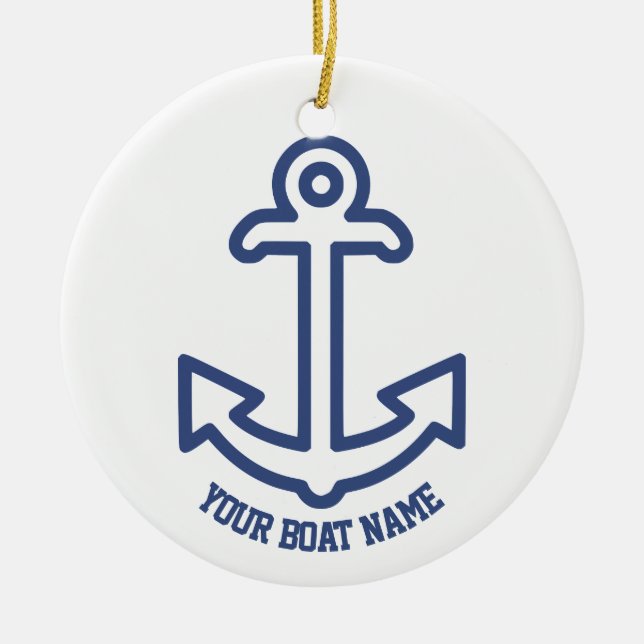 Blue and White Nautical Boat Anchor Ornament (Front)