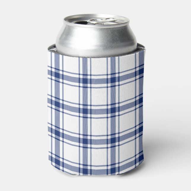 Blue and White Nautical Plaid Can Cooler (Can Front)