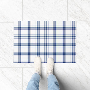 Blue and White Nautical Plaid Doormat