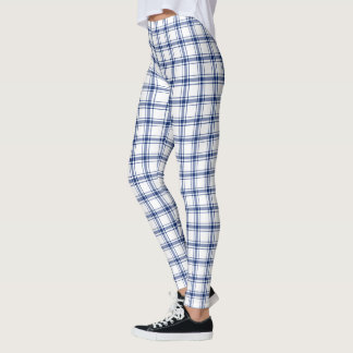 Blue and White Nautical Plaid Leggings