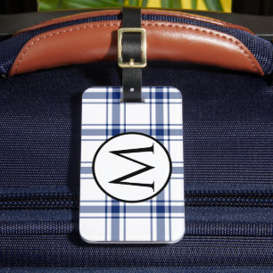 Blue and White Nautical Plaid Luggage Tag