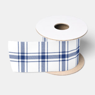 Blue and White Nautical Plaid Satin Ribbon