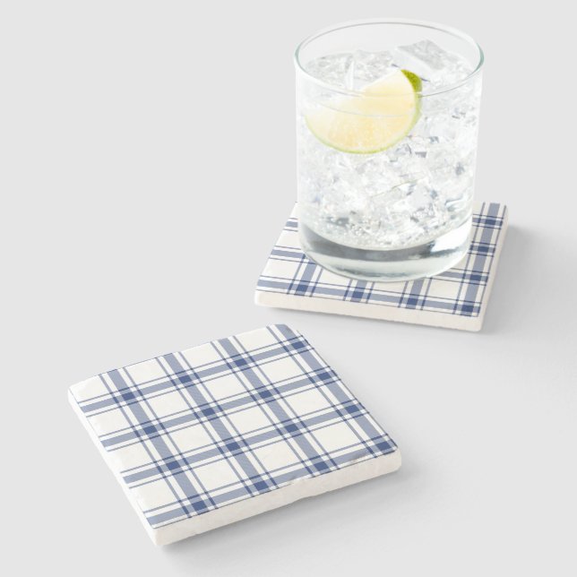 Blue and White Nautical Plaid Stone Coaster (Side)