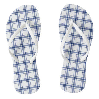 Blue and White Nautical Plaid Thongs