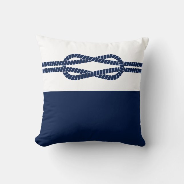 Blue and White, Nautical Rope - Maritime Cushion (Front)