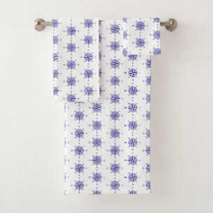 Blue and White Nautical Sailing Compass Bath Towel Set