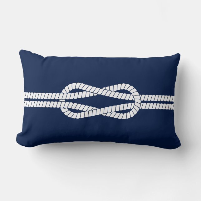 Blue and White Nautical Sailor Knot Lumbar Cushion (Front)
