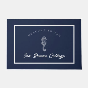 Blue and White Nautical Seahorse Doormat