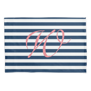 Blue and white nautical stripe monogram pillowcase