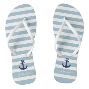 Blue and White Nautical Stripe Name Thongs