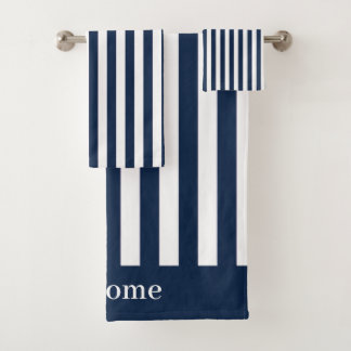 Blue and White Nautical Stripe Shower Curtain Bath Towel Set
