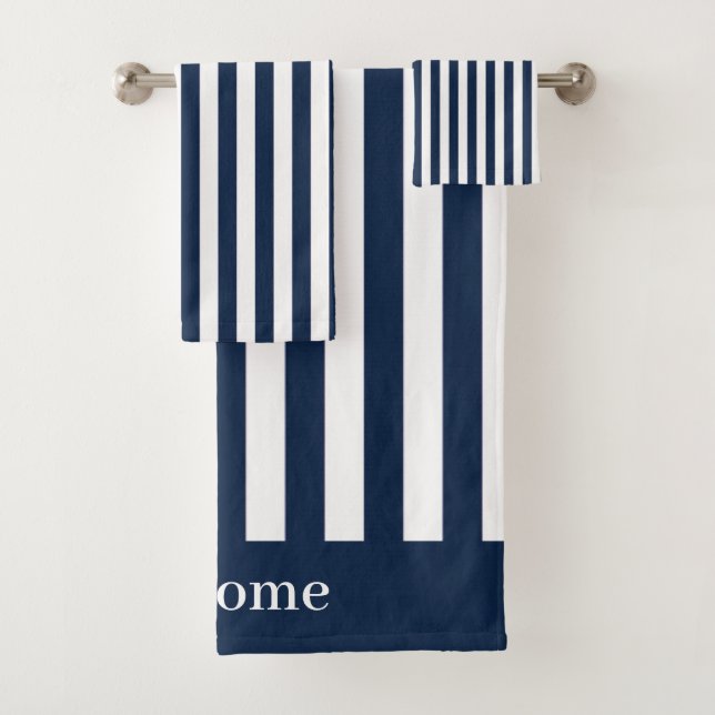 Blue and White Nautical Stripe Shower Curtain Bath Towel Set (Insitu)