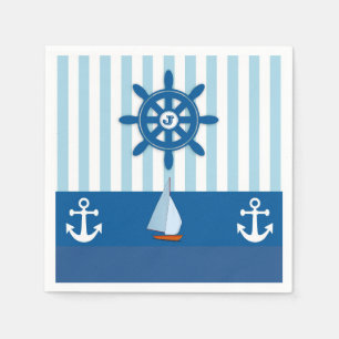 Blue and White Nautical  themed Monogramed design. Napkin