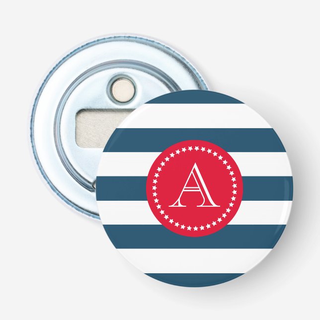 Blue and white navy pattern bottle opener (Front)