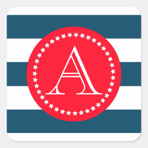 Blue and white navy pattern square sticker