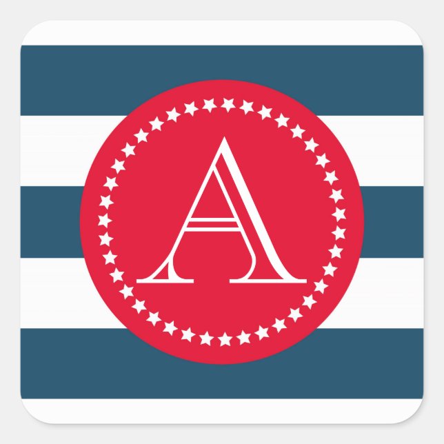 Blue and white navy pattern square sticker (Front)