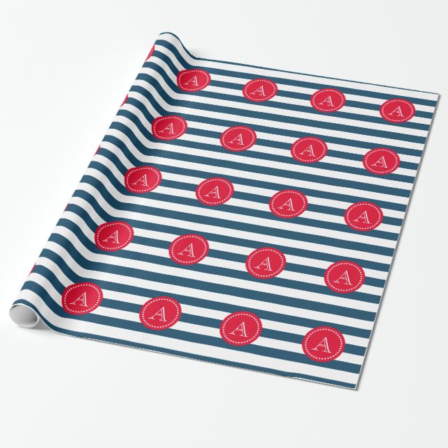 Blue and white navy pattern wrapping paper (Unrolled)
