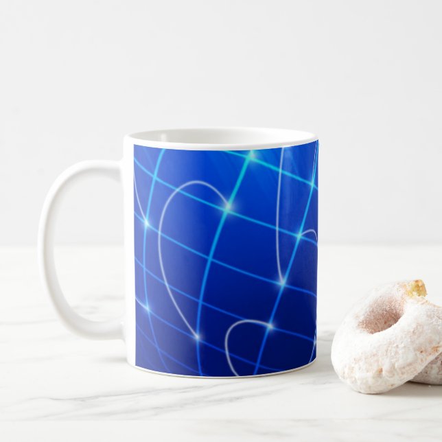 Blue and White Network Connections Coffee Mug (With Donut)