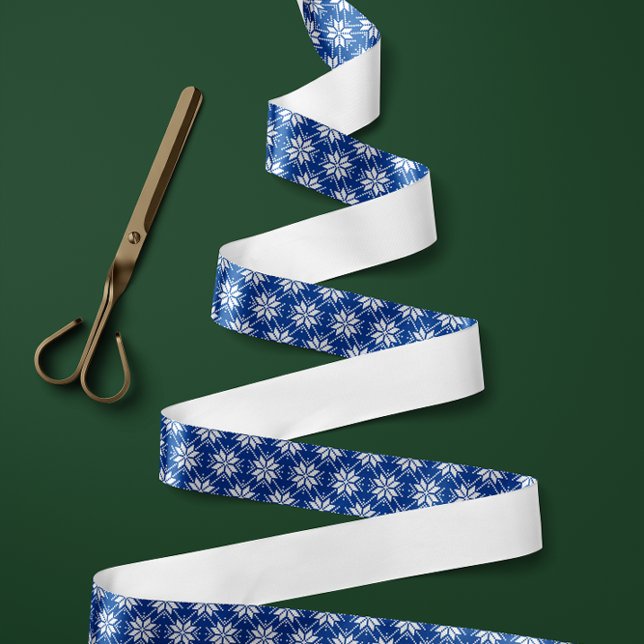 Blue and White Nordic Snowflake Pattern Satin Ribbon (Creator Uploaded)
