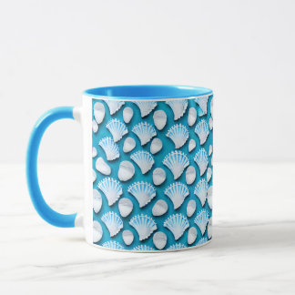 Blue and White Ocean Seashells Pattern Mug