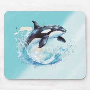 Blue and White Ocra Ocean Beach Nautical Mouse Pad