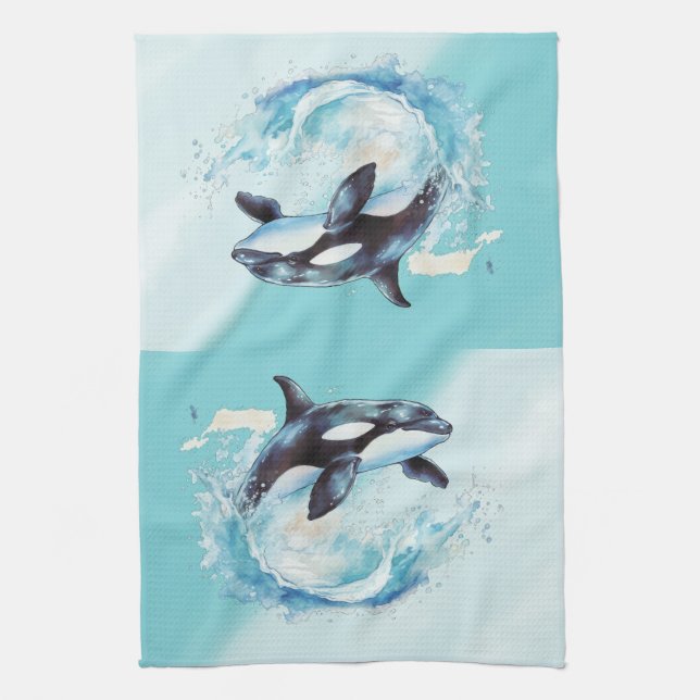 Blue and White Ocra Ocean Beach Nautical Tea Towel (Vertical)