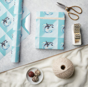 Blue and White Ocra Ocean Beach Nautical Wrapping Paper