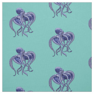 Blue and white Octopus  Fabric