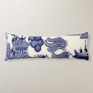 Blue and White Oriental Chinoiserie  Body Cushion