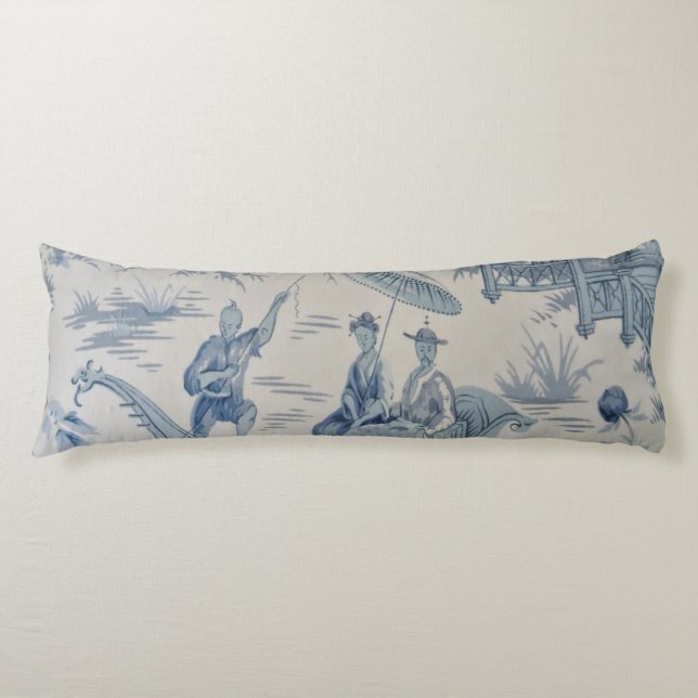 Blue and White Oriental Chinoiserie  Body Cushion (Front)