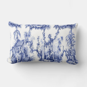 Blue and White Oriental Chinoiserie  Lumbar Cushion