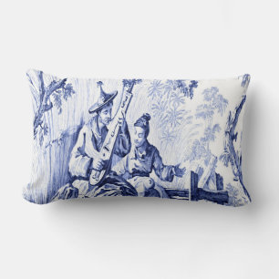 Blue and White Oriental Chinoiserie  Lumbar Cushion