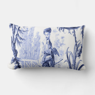 Blue and White Oriental Chinoiserie  Lumbar Cushion