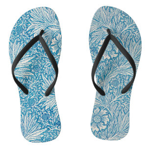 Blue and White Ornamental Floral Pattern Thongs