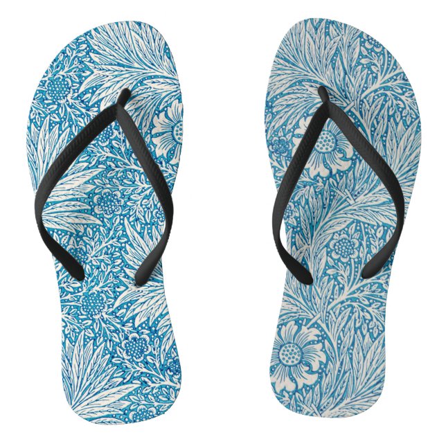 Blue and White Ornamental Floral Pattern Thongs (Footbed)