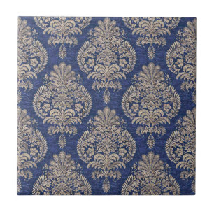 blue and white ornate textile pattern ceramic tile