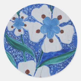 Blue and White Ottoman Ceramics - floral pattern Classic Round Sticker
