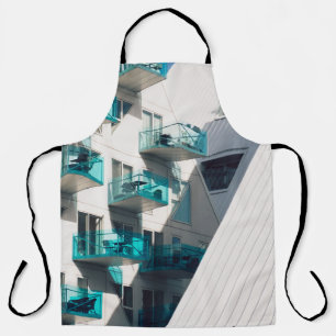 BLUE AND WHITE PAINTED BUILDING APRON