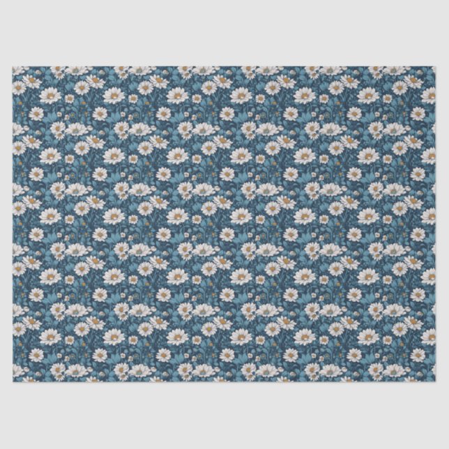 Blue and White Painted Floral Tissue Paper (Front)