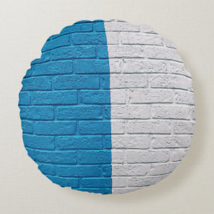 Blue and white painted wall round cushion