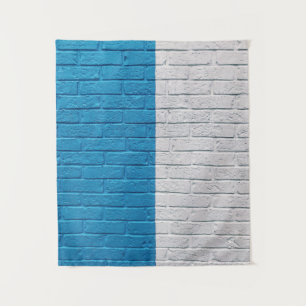 Blue and white painted wall tapestry