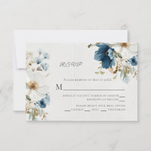 Blue and White Painterly Floral  RSVP Card