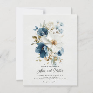 Blue and White Painterly Floral Wedding Postcard
