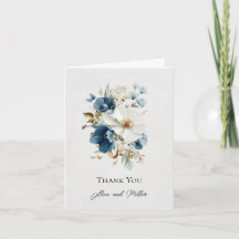 Blue and White Painterly Floral Wedding Thank You