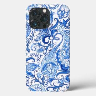 Blue and White Paisley iPhone 13 Pro Case
